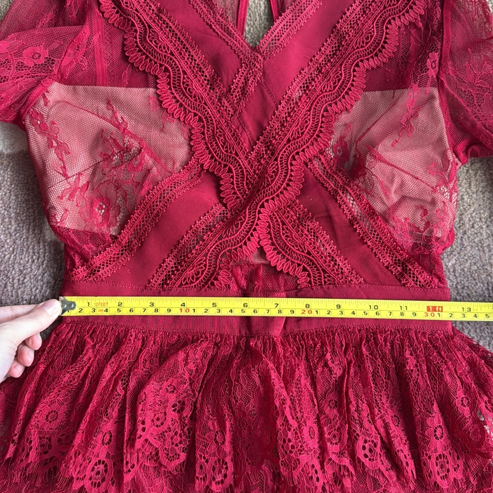 Red Lace Ruffle Dress - Picture 6 of 11